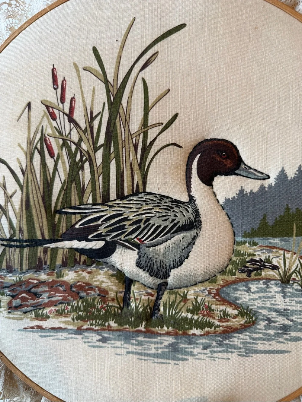 Vtg Cranston Duck Waterfowl Fabric Hoop Art 7